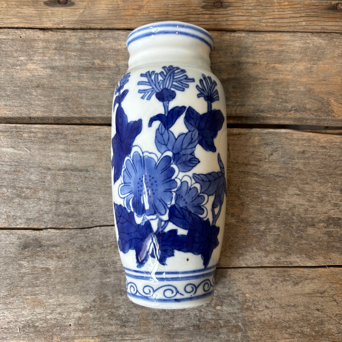 Vintage Blue Floral Porcelain Wall Vase