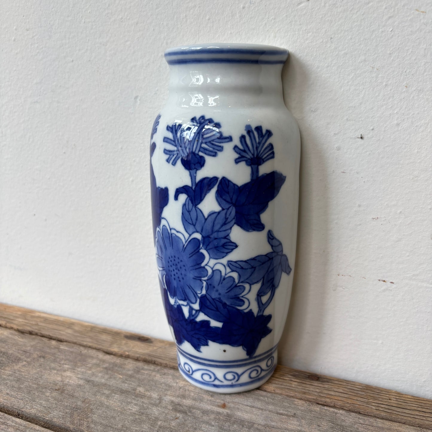 Vintage Blue Floral Porcelain Wall Vase