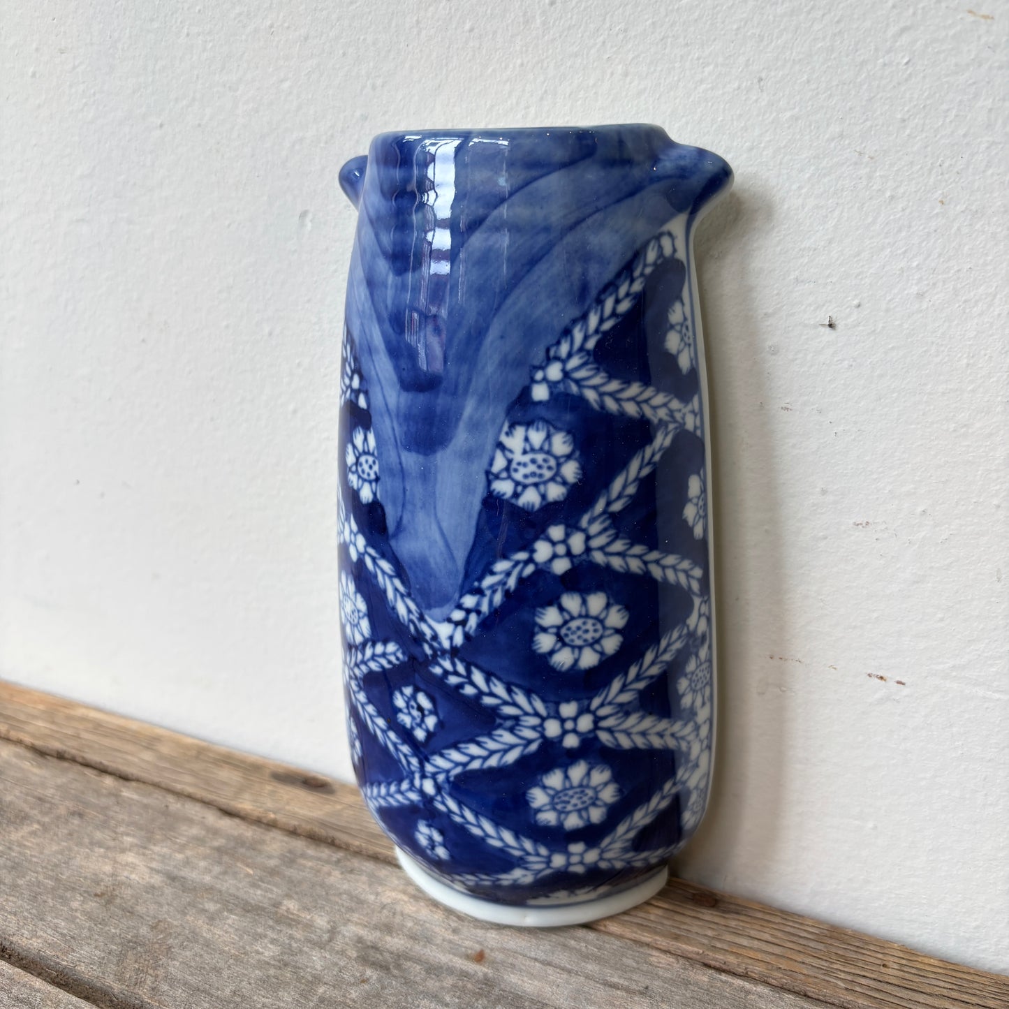 Vintage Blue & White Porcelain Wall Vase