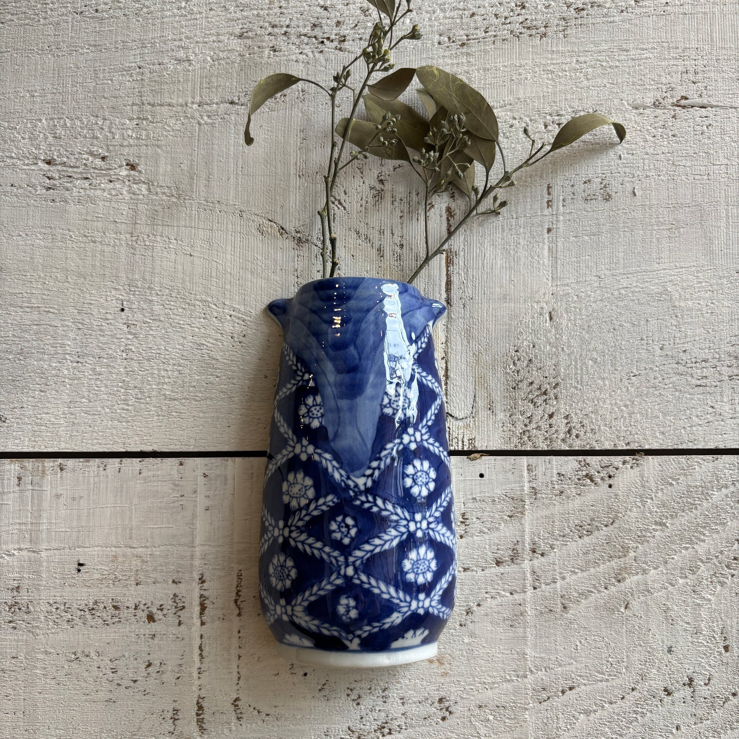Vintage Blue & White Porcelain Wall Vase