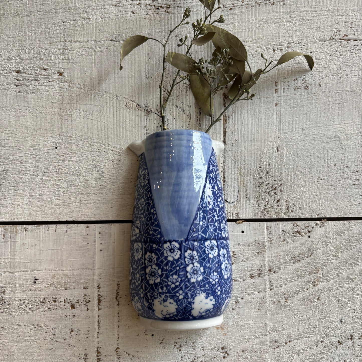 Vintage Blue & White Porcelain Wall Vase