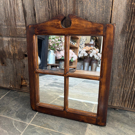 Vintage Dark Wood Window Pane Mirror - SM