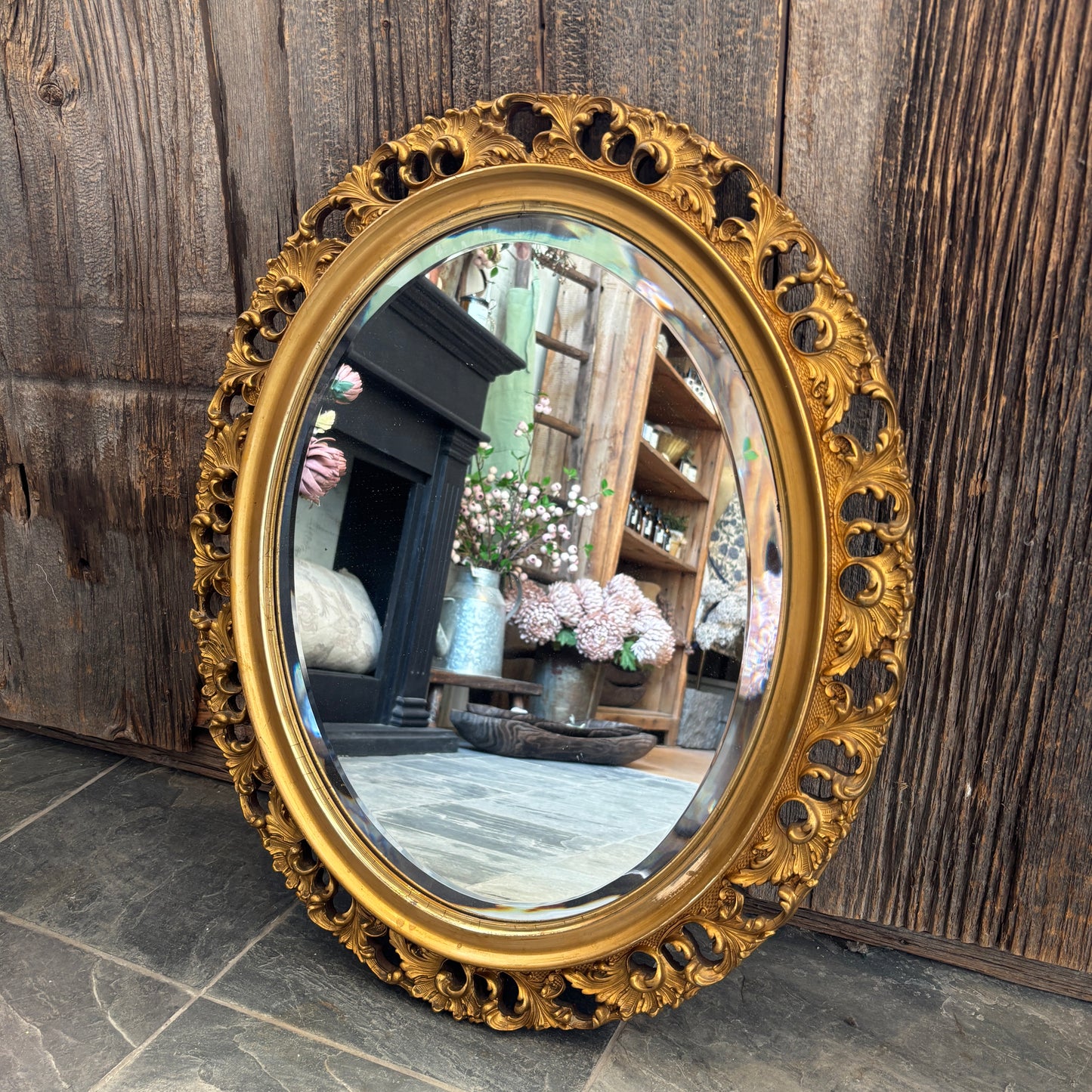 Vintage Ornate Gold Oval Mirror