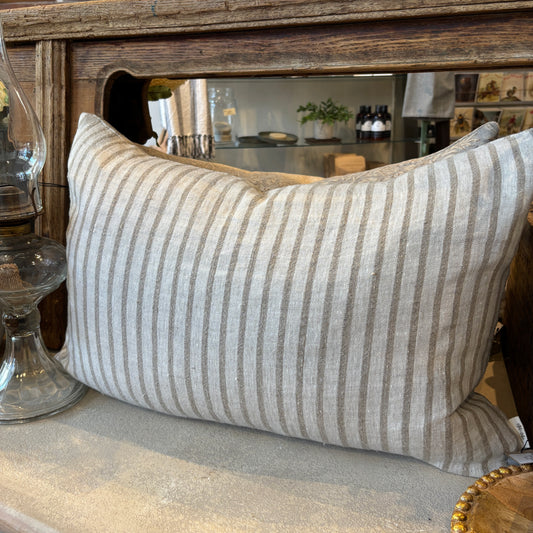 Pinstripe Linen Pillow 16x24 - Natural