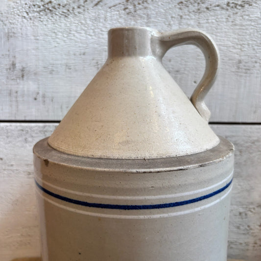 Vintage Stoneware Jug  w/Finger Loop - Blue & White Stripes
