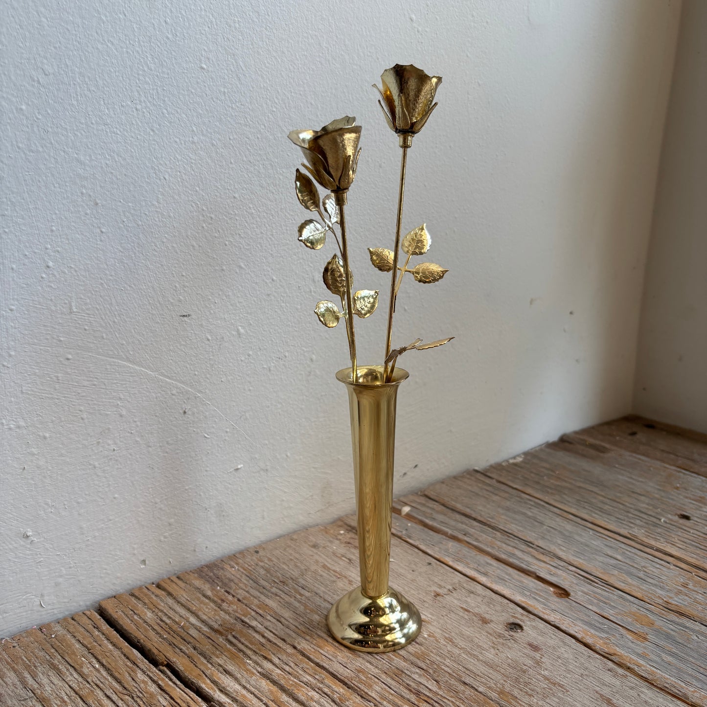 Vintage Brass Roses in Bud Vase