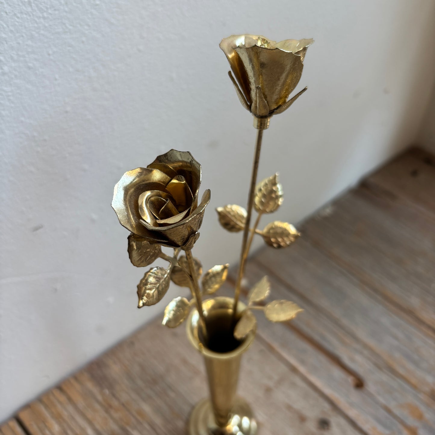 Vintage Brass Roses in Bud Vase