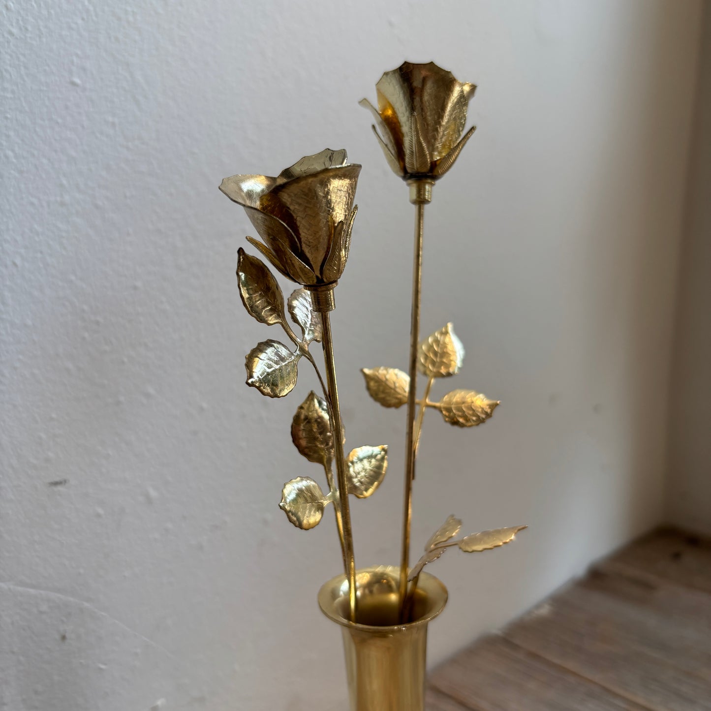 Vintage Brass Roses in Bud Vase