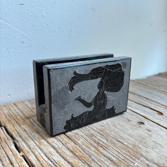 Vintage Black Stone Letter Holder w/ Etched Design