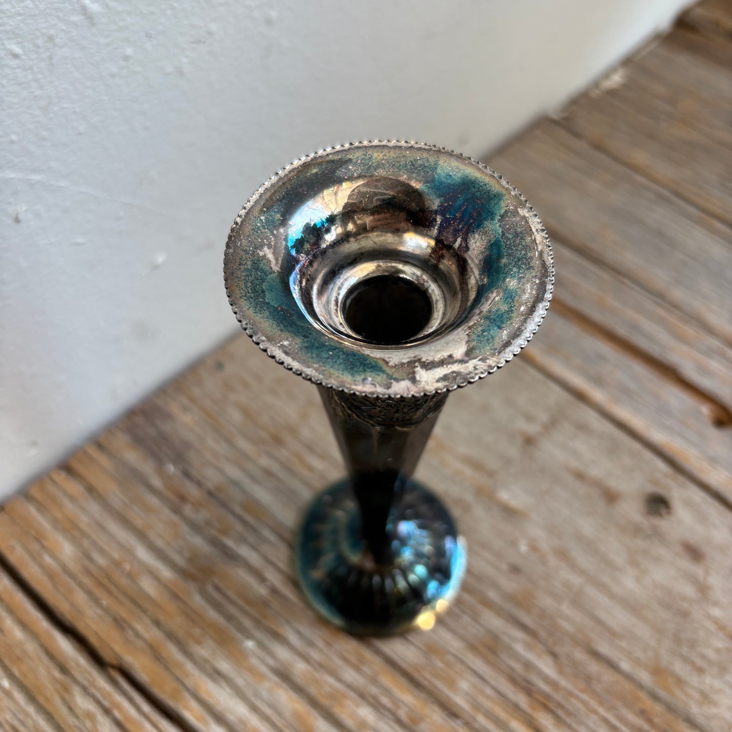 Vintage Silver Bud Vase w/ Floral Design