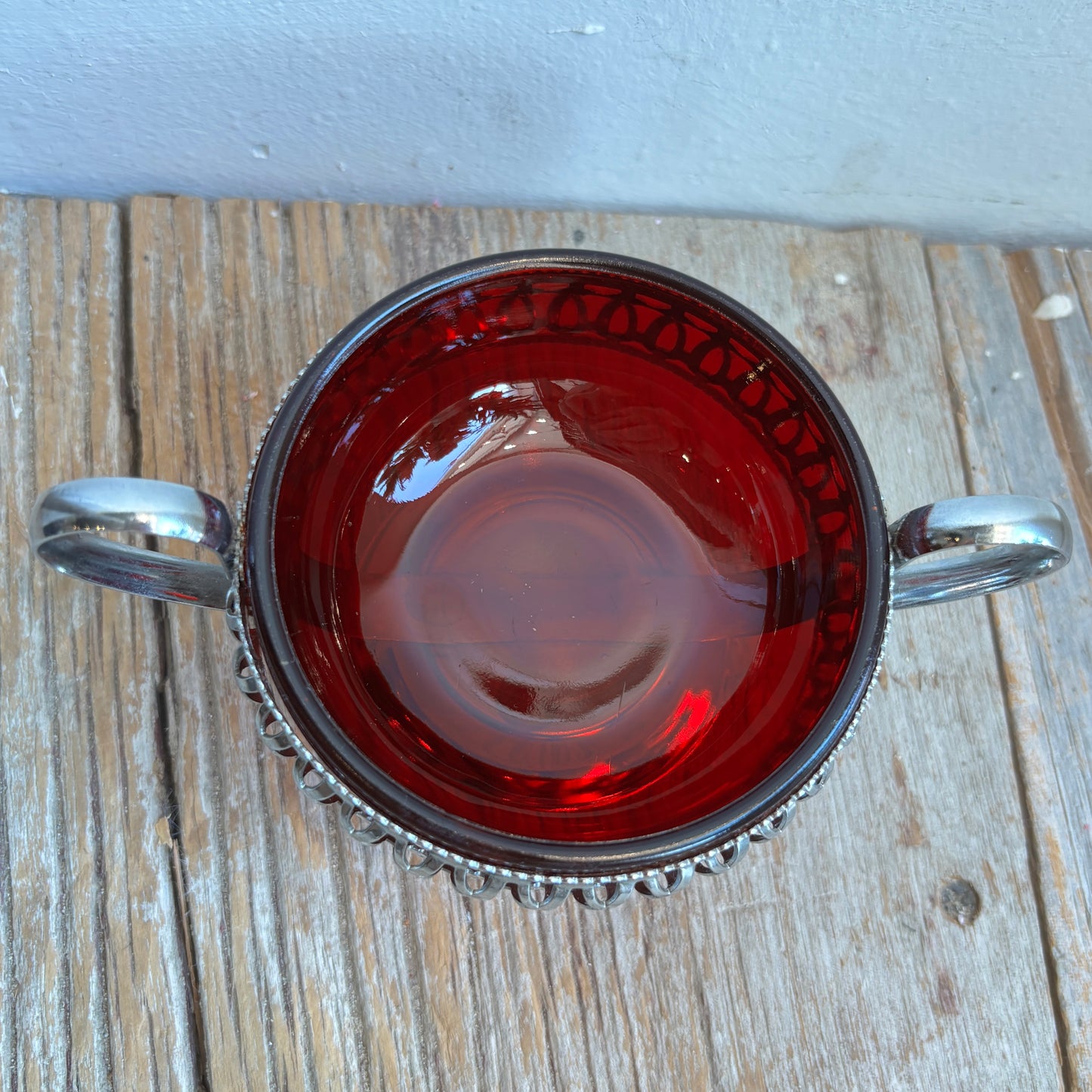 Vintage Ruby Red Dish w/ Silver Serving Base