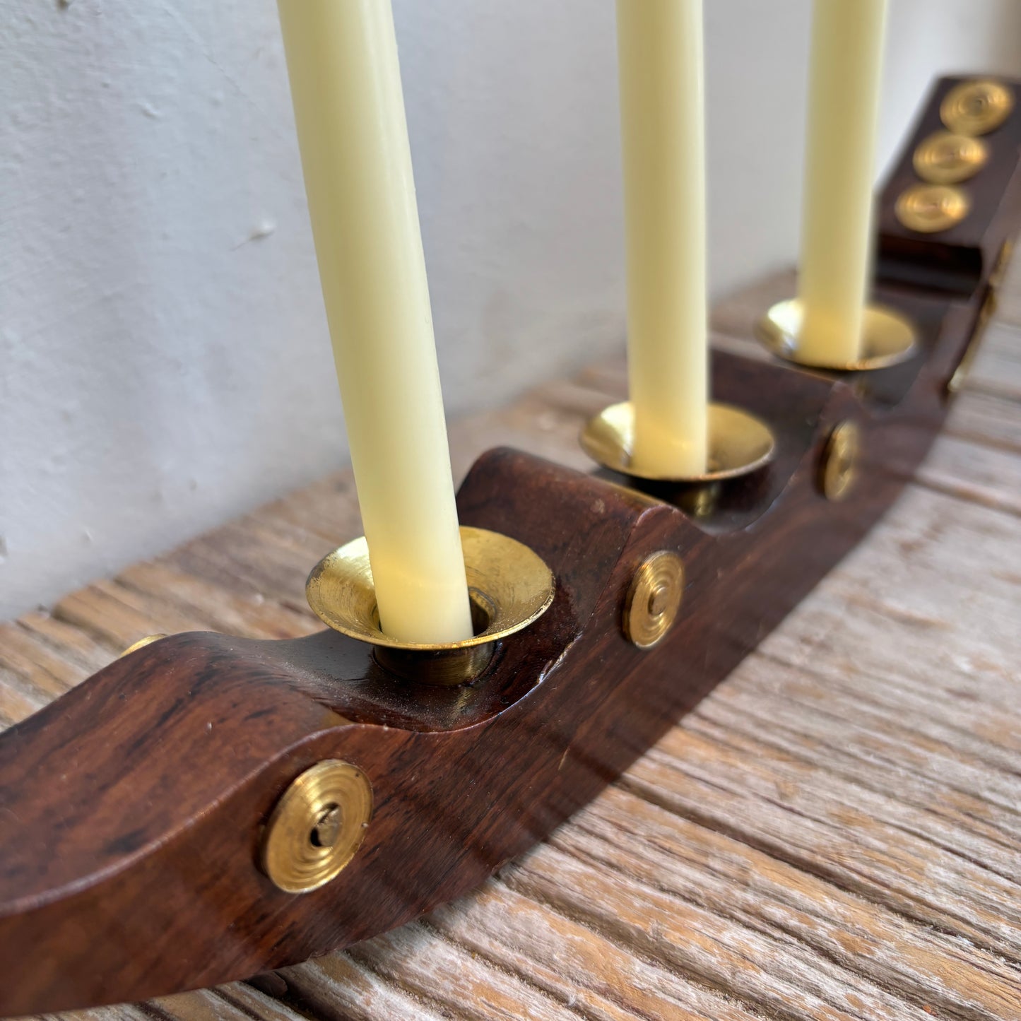 Vintage Wood & Brass Boat Candle Holder