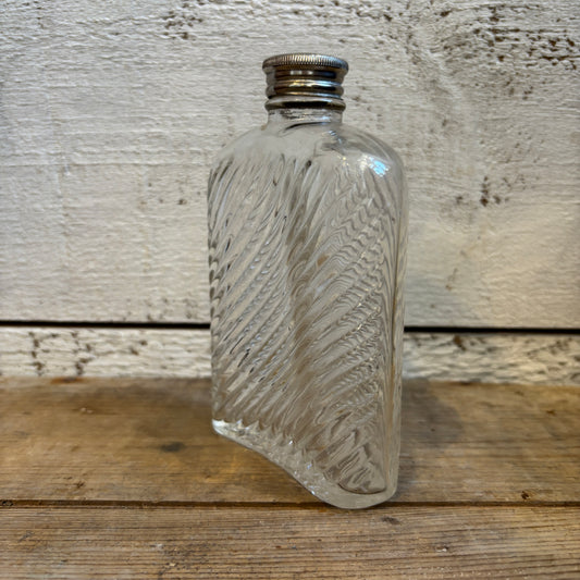 Antique Universal Glass Hip Flask - Ribbed Design