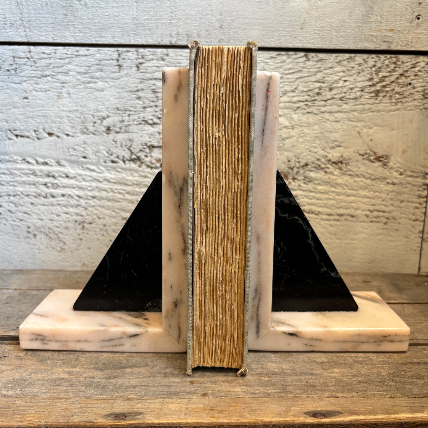 Vintage Pink & Black Alabaster Bookends - Set of 2