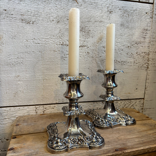 Vintage BP Ornate Lead Silver Candlesticks - Set of 2