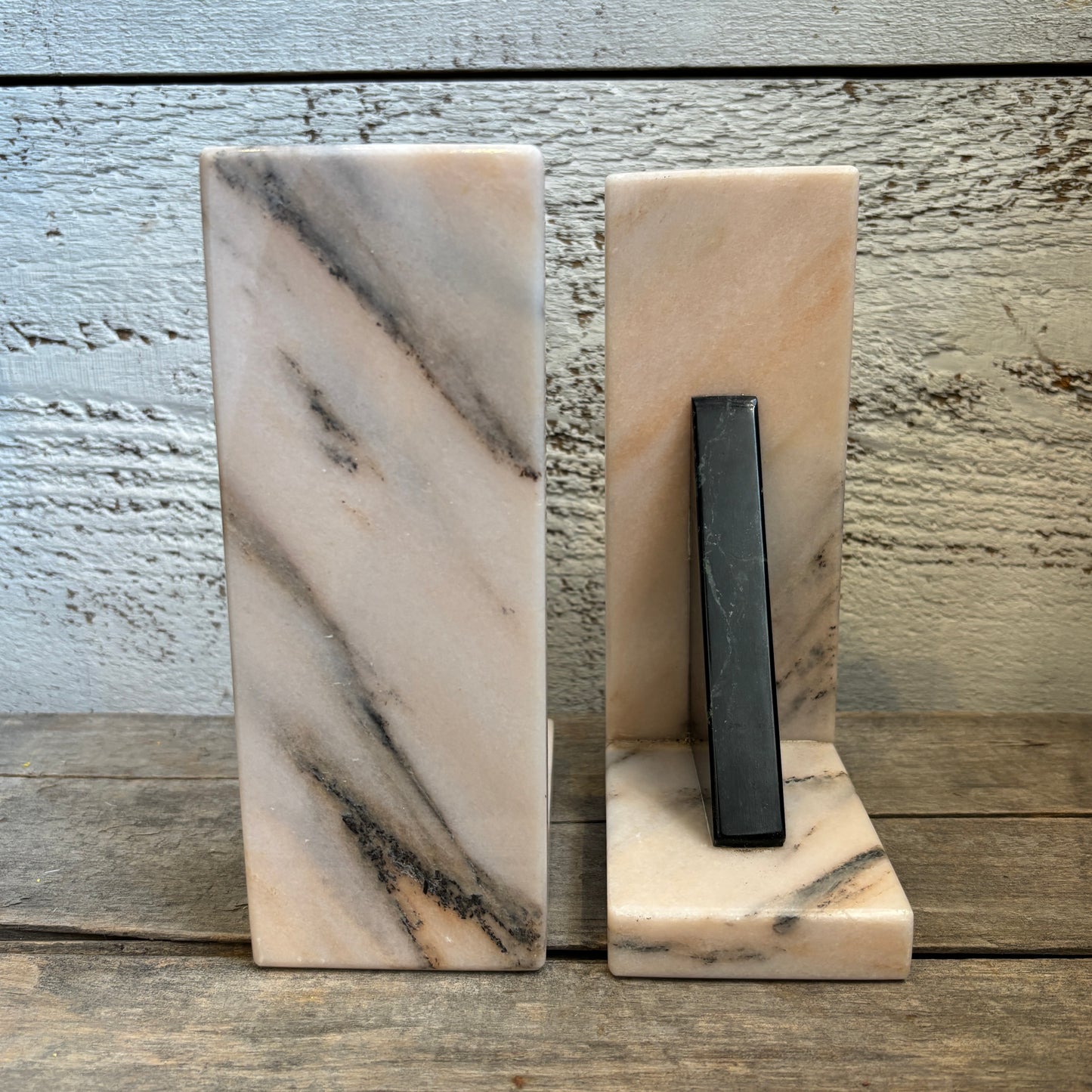 Vintage Pink & Black Alabaster Bookends - Set of 2
