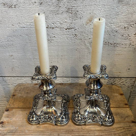 Vintage BP Ornate Lead Silver Candlesticks - Set of 2