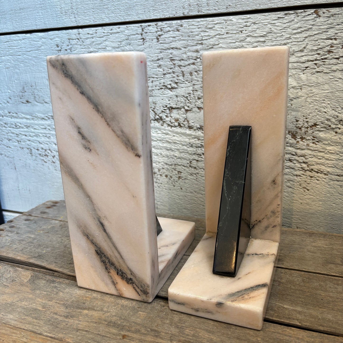 Vintage Pink & Black Alabaster Bookends - Set of 2