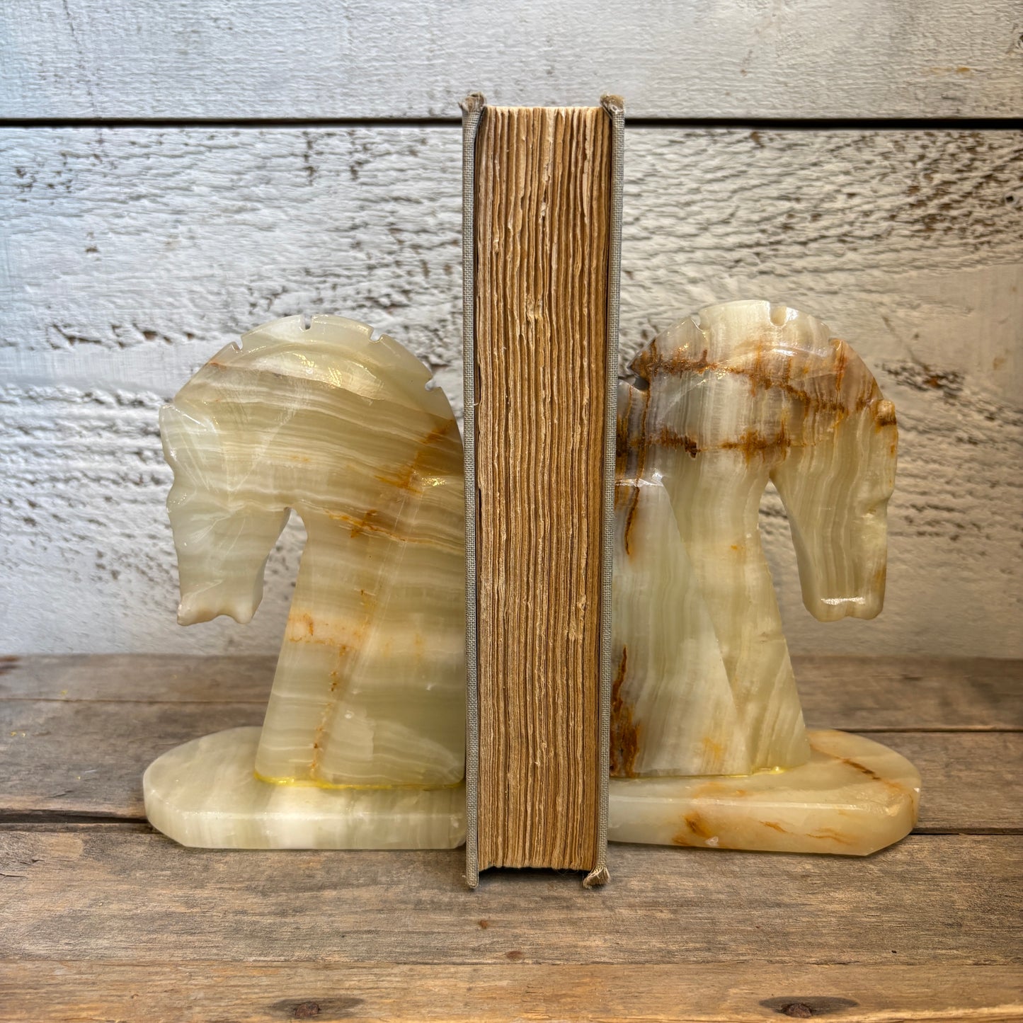 Vintage Alabaster Horse Head Bookends - Set of 2