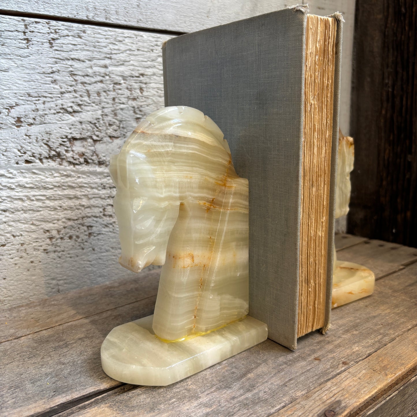 Vintage Alabaster Horse Head Bookends - Set of 2
