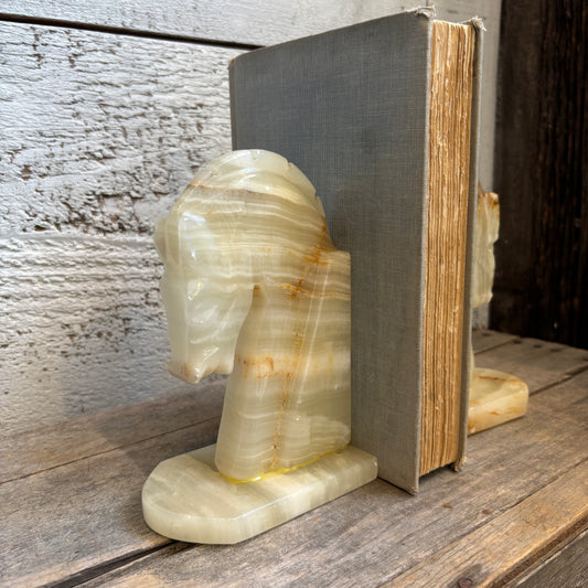 Vintage Alabaster Horse Head Bookends - Set of 2