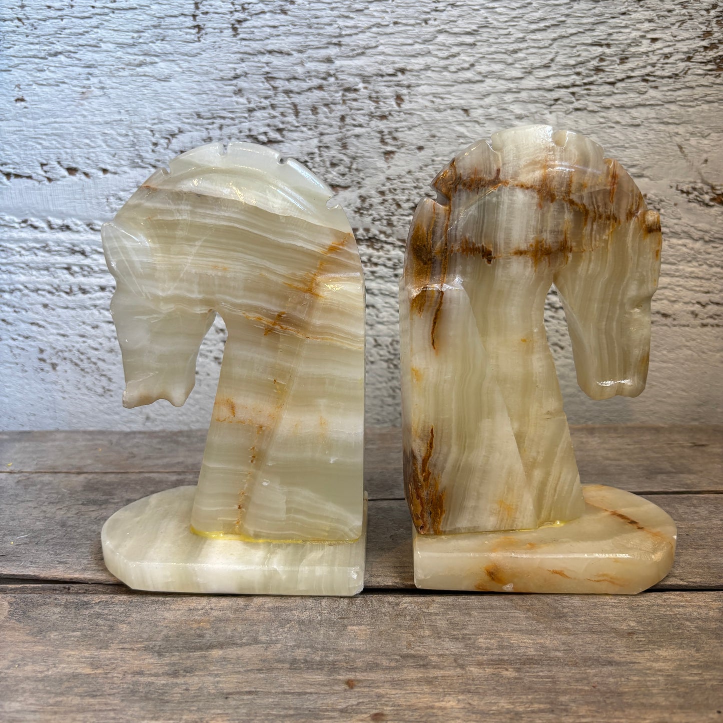 Vintage Alabaster Horse Head Bookends - Set of 2