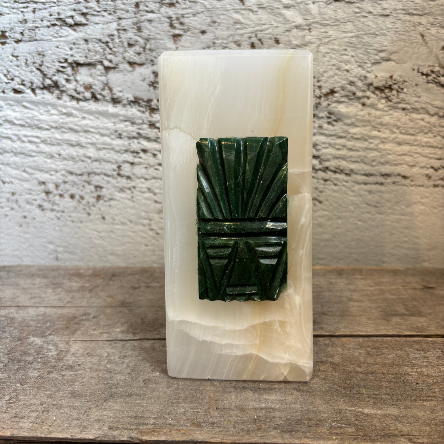 Vintage Alabaster Paperweight - Green Stone Detail