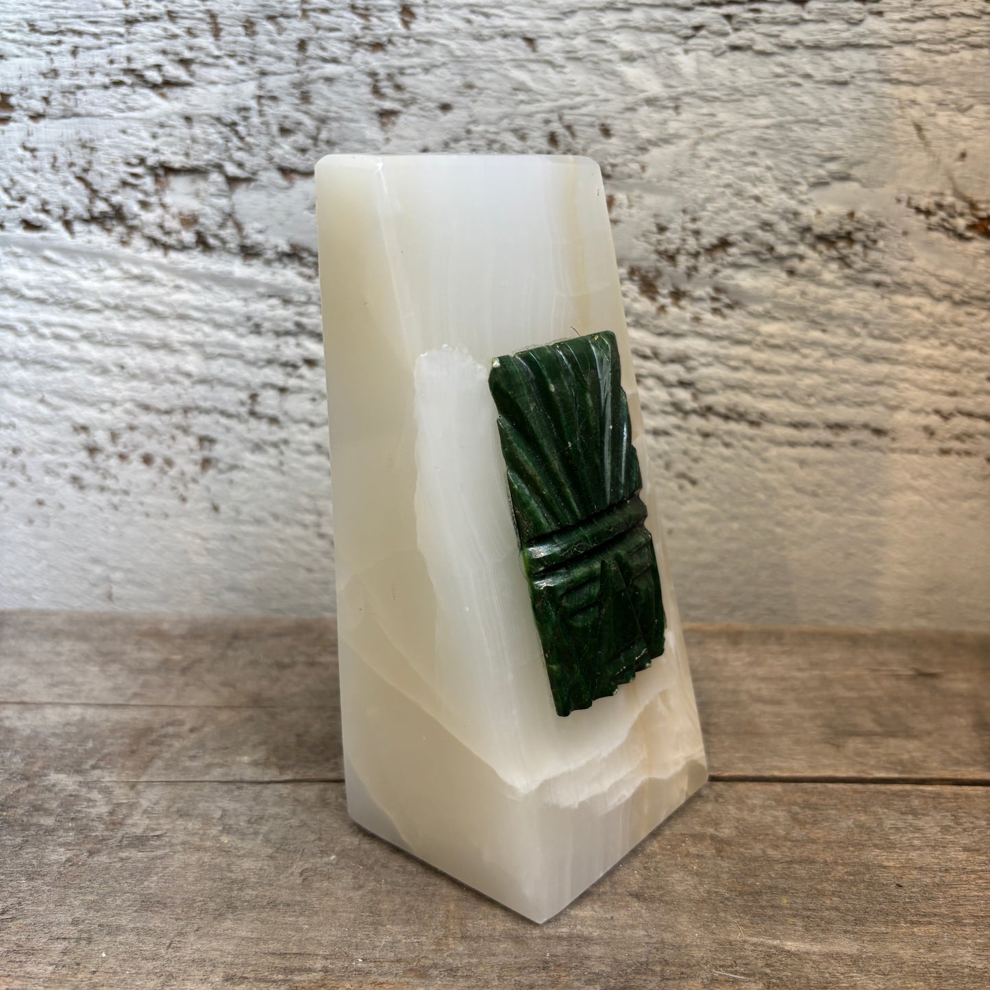 Vintage Alabaster Paperweight - Green Stone Detail