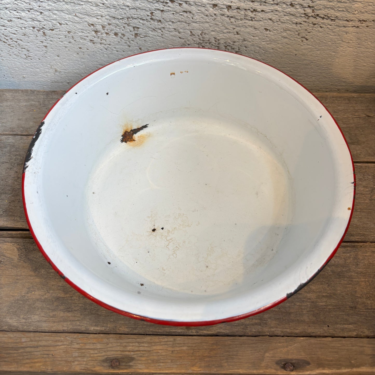 Vintage Enamel Bowl - Red Rim