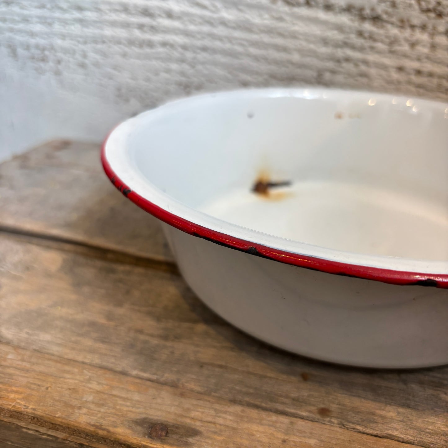 Vintage Enamel Bowl - Red Rim