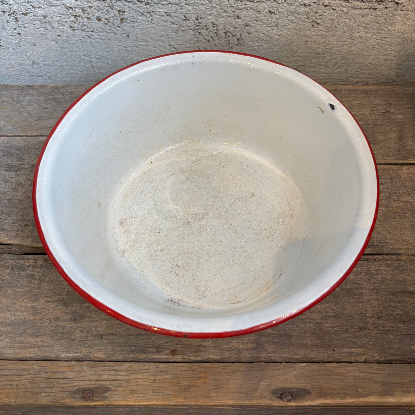 Vintage Enamel Bowl - Red Rim