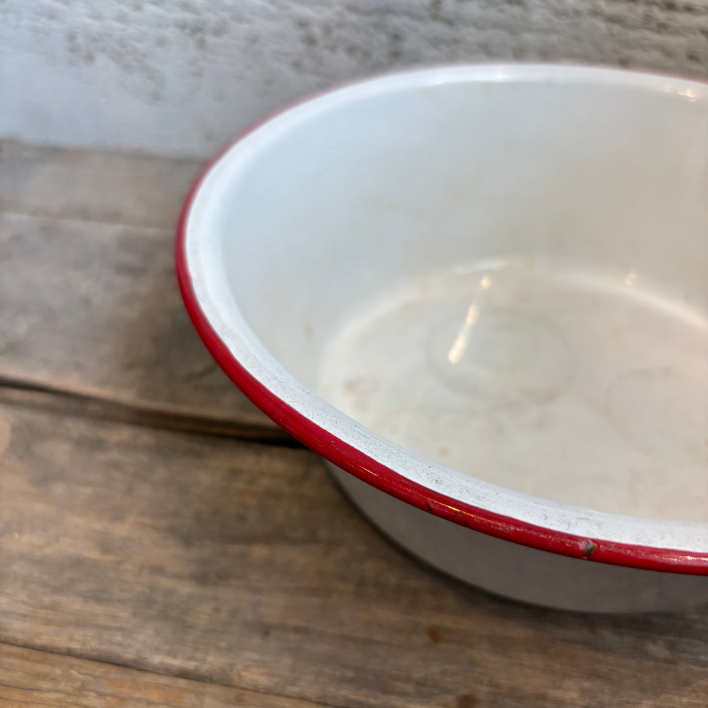 Vintage Enamel Bowl - Red Rim
