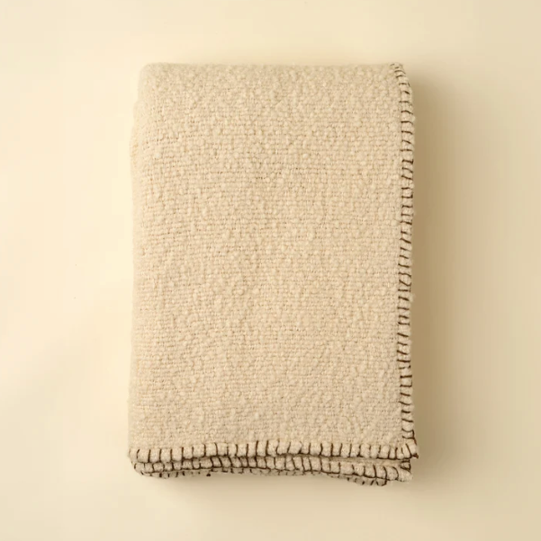Blanket Stitch Boucle Throw, Ivory