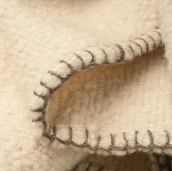 Blanket Stitch Boucle Throw, Ivory