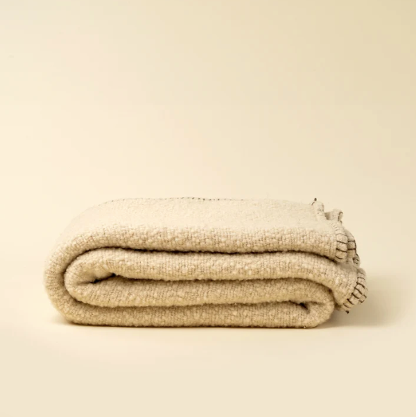 Blanket Stitch Boucle Throw, Ivory