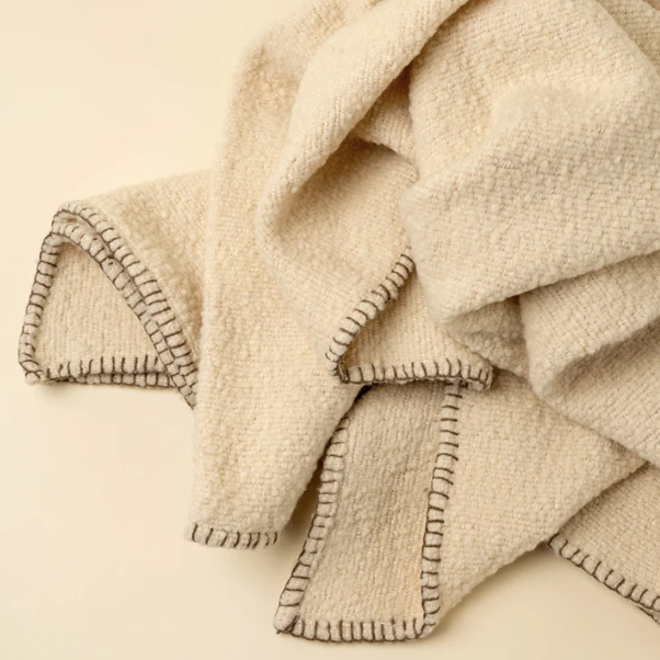Blanket Stitch Boucle Throw, Ivory