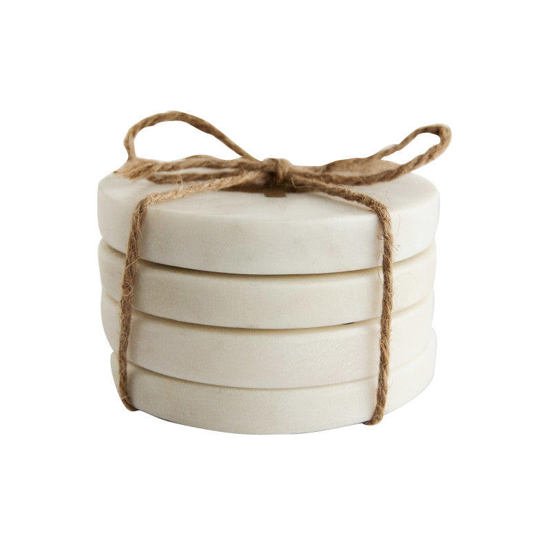 Round Marble Coasters w/ Brass Tree - Set of 4