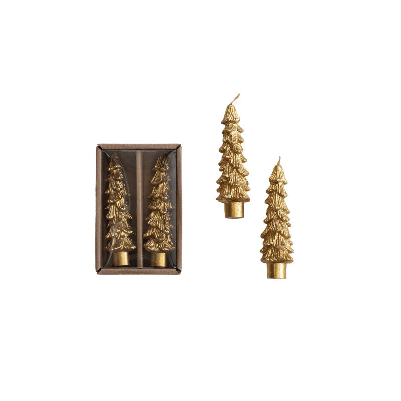 Gold Tree Taper Candles - Set of 2