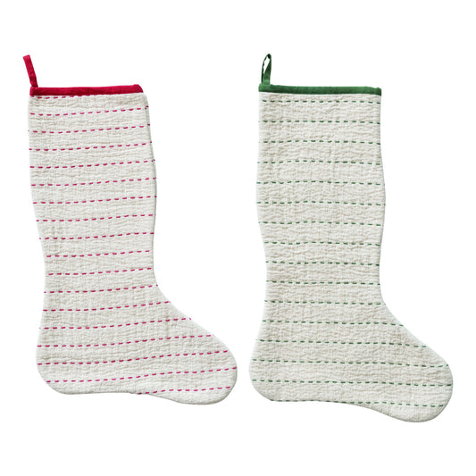 Cotton Slub Stocking w/ Kantha Stitch