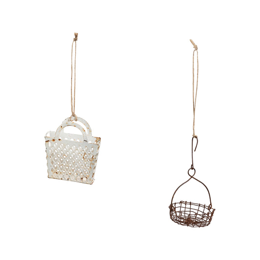 Distressed Metal Basket Ornament