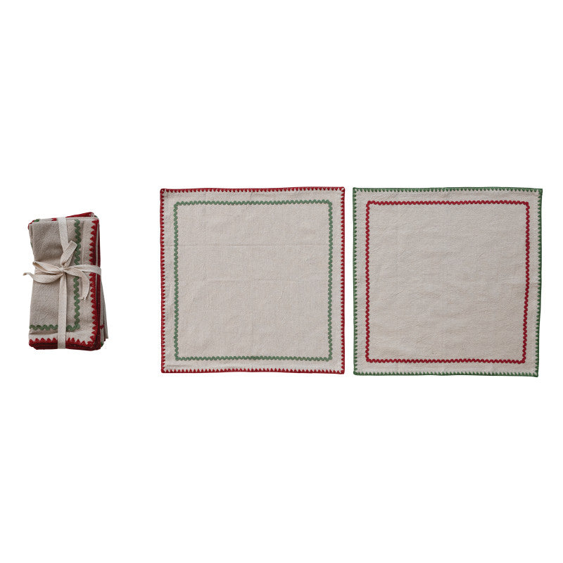 Woven Cotton Napkin w/ Red & Green Stitching