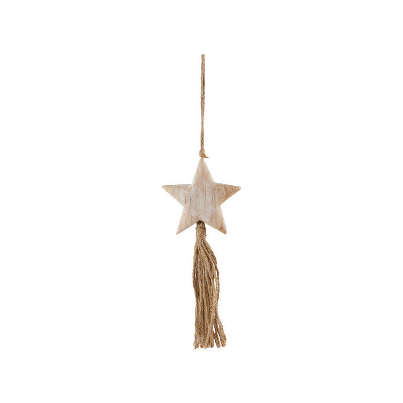 Wood Star Ornament w/ Jute Tassel