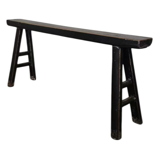 Antique Skinny Wooden Bench- Black