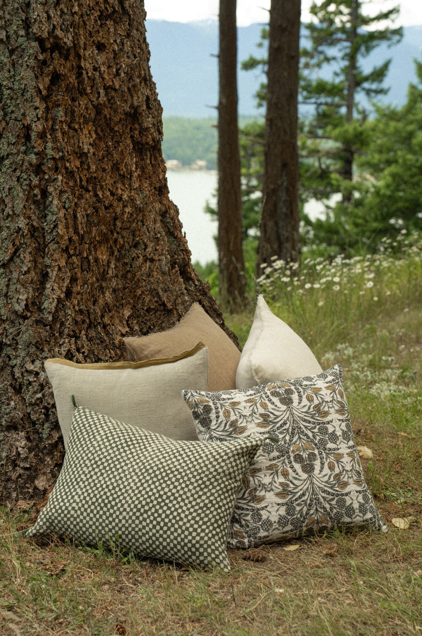 16x24 Block Print Check Linen Pillow, Green