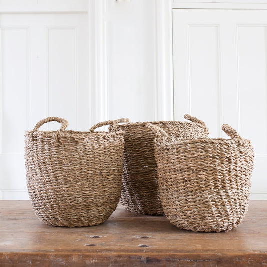 Round Seagrass Storage Basket w Handles