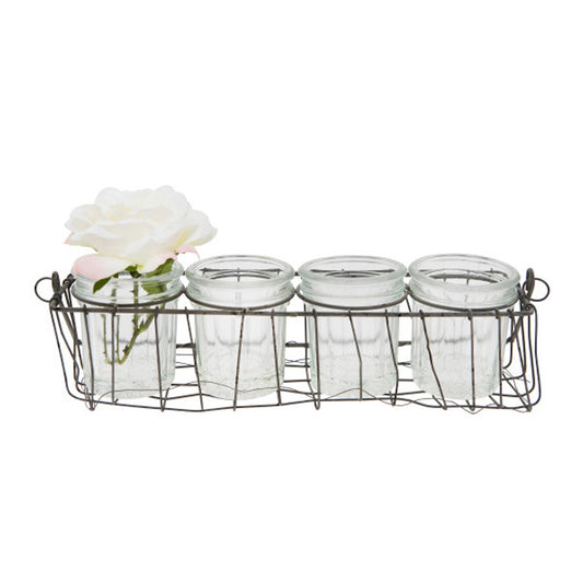 Glass Votive Holders in Wire Basket