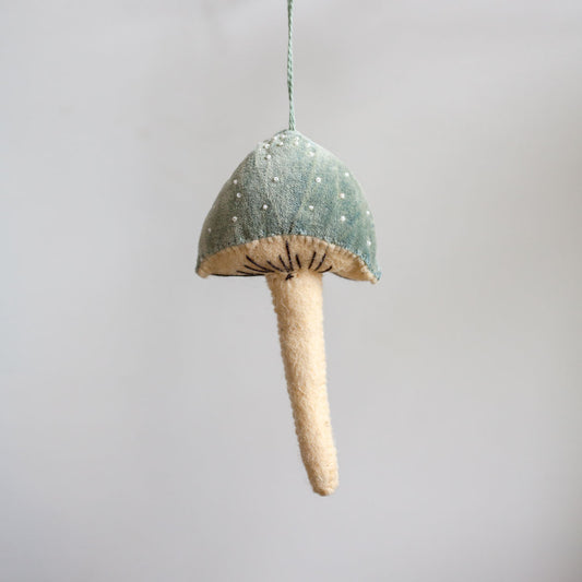 Velvet Beaded Mushroom Ornament - 5.5h