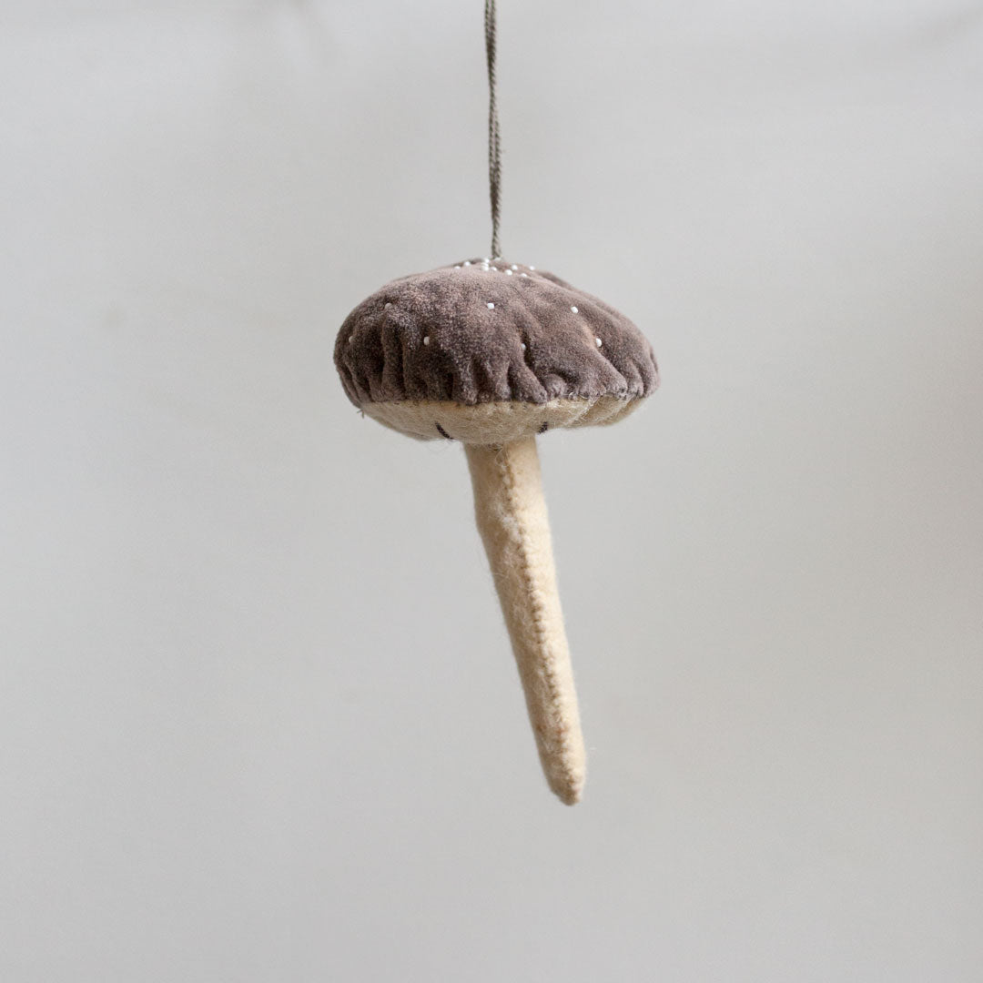 Velvet Beaded Mushroom Ornament - 5.5h