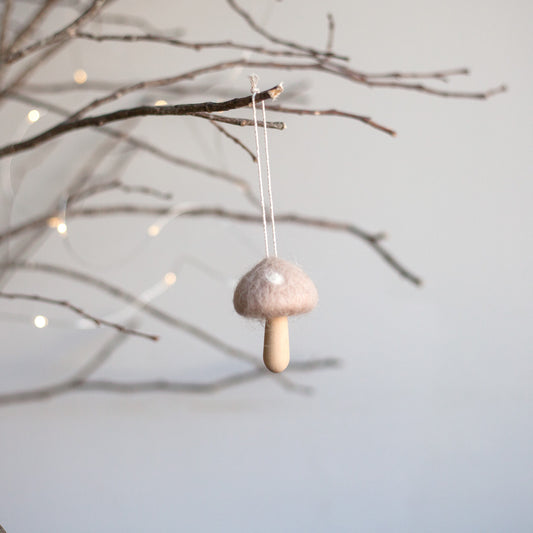 Wool + Wood Mushroom  Ornament