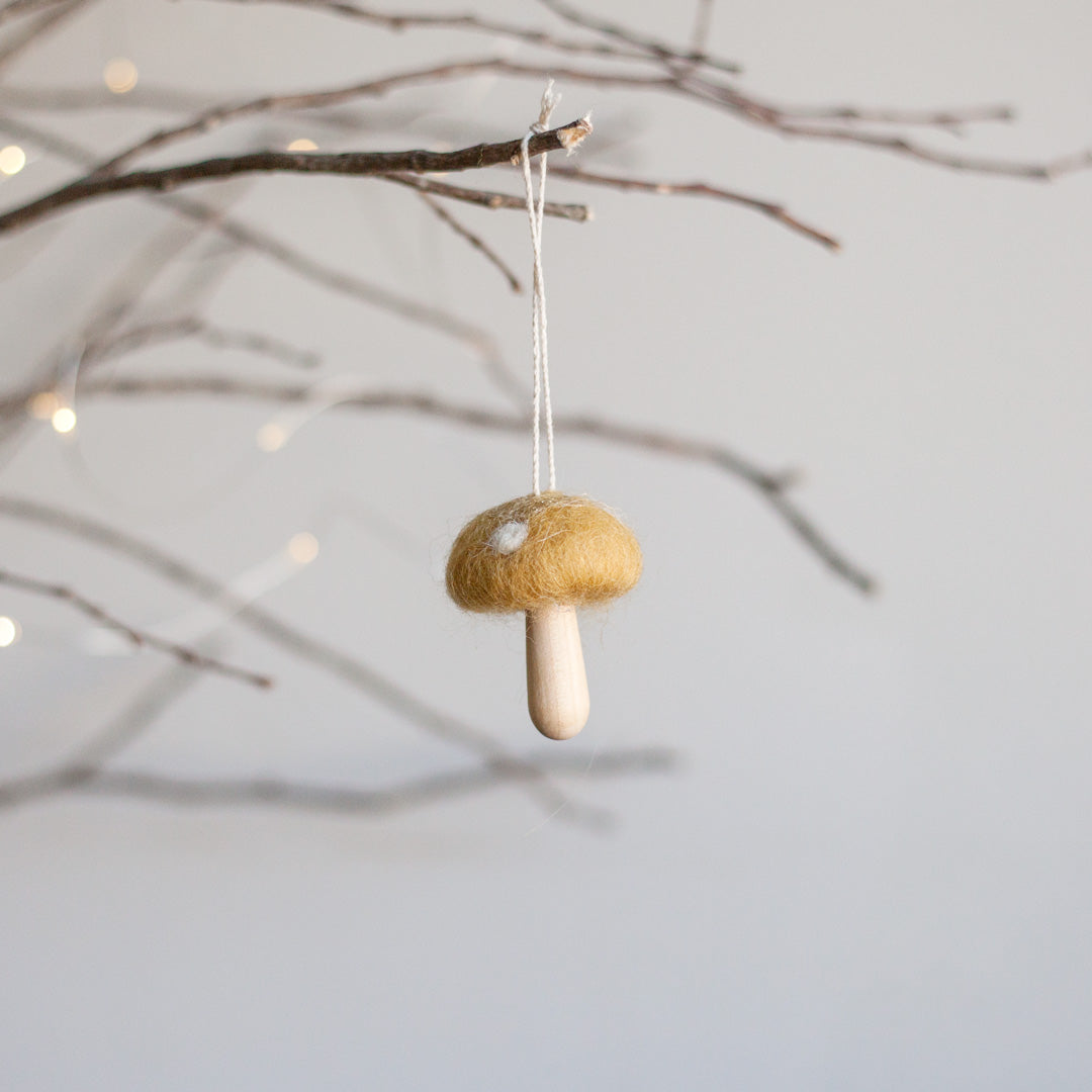 Wool + Wood Mushroom  Ornament